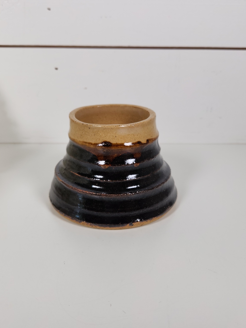 Vintage Brown & Tan Stoneware Studio Pottery Vase | Rustic Pottery Vessel